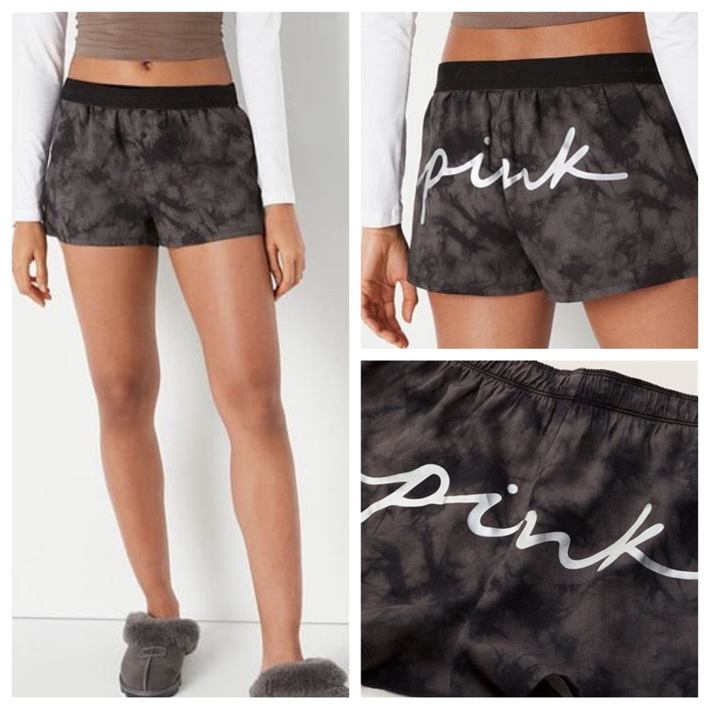 Vs Victorias Secret Pink Flannel Sleep Boxy Short Shortie Charcoal Tie Dye XXL